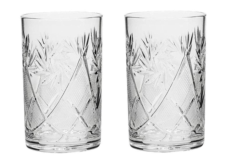 SET of 2 Russian Cut Crystal Drinking Glasses 250 ml / 8.5 oz. for Hot or Cold Liquids Fits Glass Holder "Podstakannik"
