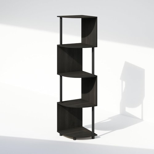 Furinno 4-Tier Zigzag Corner Bookshelf - Stylish Espresso/Black Bookcase for Living Room & Home Office
