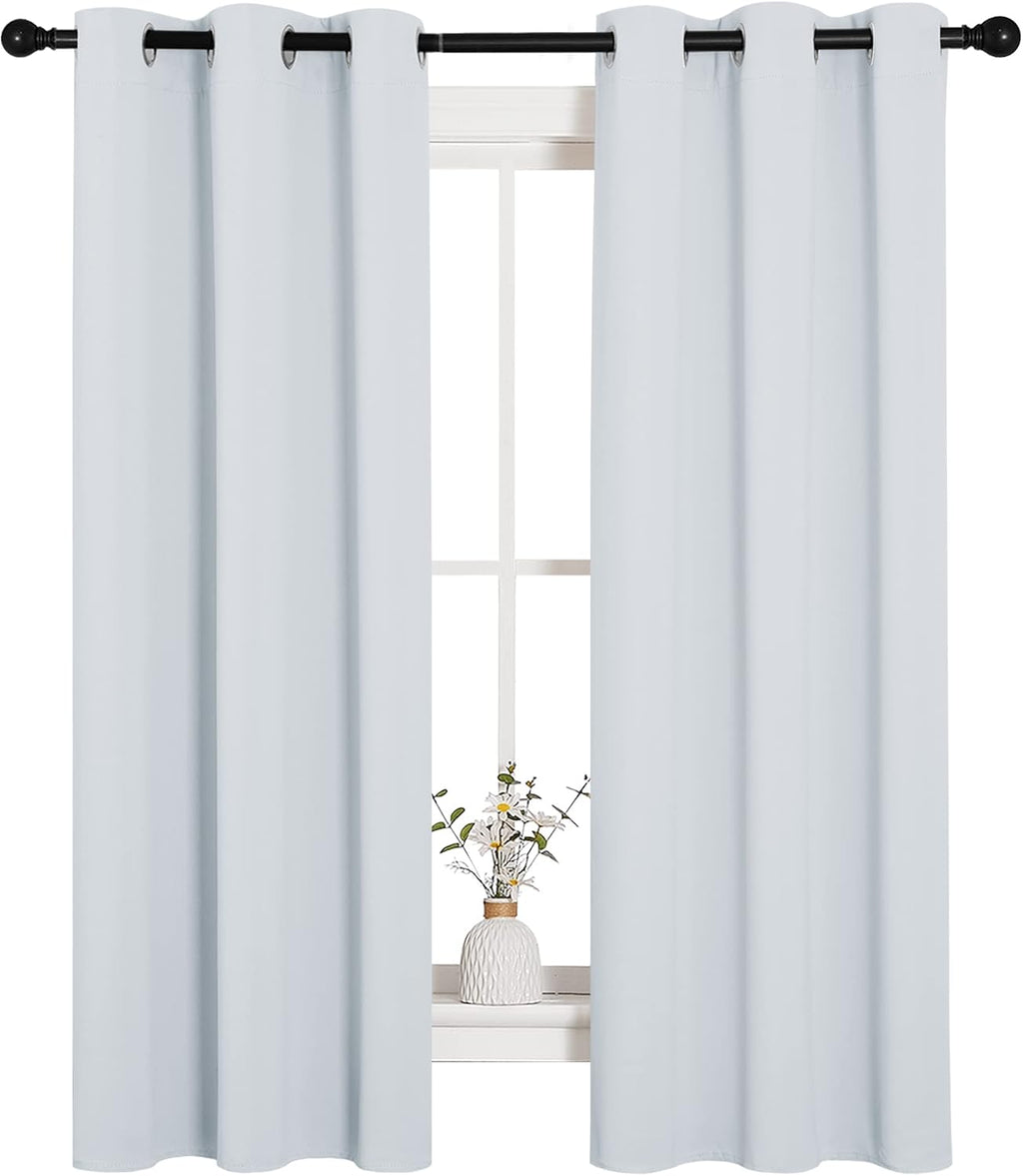 NICETOWN Room Darkening Curtains - Thermal Insulated Grommet Drapes for Bedroom | Greyish White, 2 Panels, 34x63