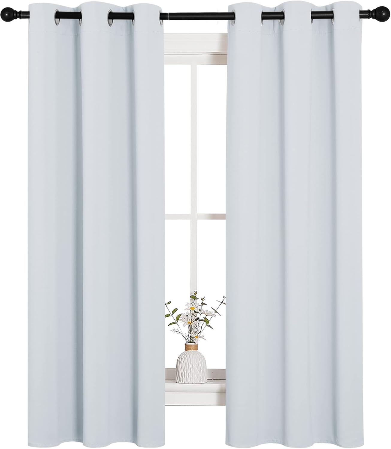 NICETOWN Room Darkening Curtains - Thermal Insulated Grommet Drapes for Bedroom | Greyish White, 2 Panels, 34x63
