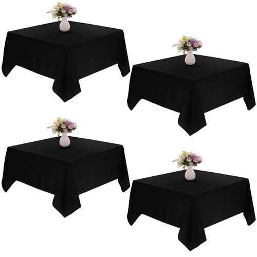 JALANCY 4 Pack Square Table Cloth 70x70 Inch Black Tablecloth Machine Washable Fabric Polyester Table Cover for Dining, Buffet Parties, Picnic, Events, Weddings and Restaurants（Black）