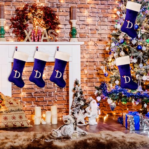 22-Inch Monogram Christmas Stocking, Velvet Letter Xmas Stocking with Plush Cuff
