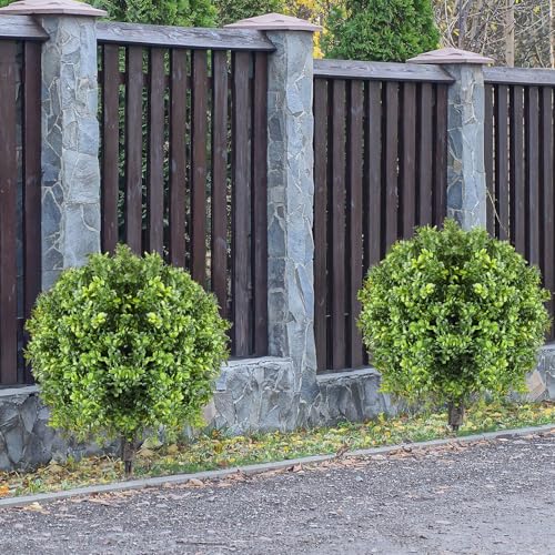 2 Pcs Artificial Boxwood Topiary Balls, 16-Inch UV Resistant Faux Shrubs