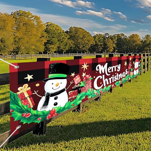IVN Merry Christmas Snowman Plaid Banner 118 x 20 Inch - Snowman Plaid Variant