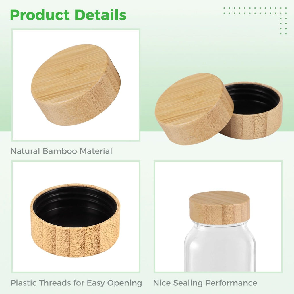DIMEGON 32 Pcs Bamboo Jar Lids, Natural Bamboo Lids, Nice Sealing Wooden Storage Can Lids, Round Bottle Jar Lids, Reusable Leak-proof Lids for 4oz & 6oz Spice Jars (32)