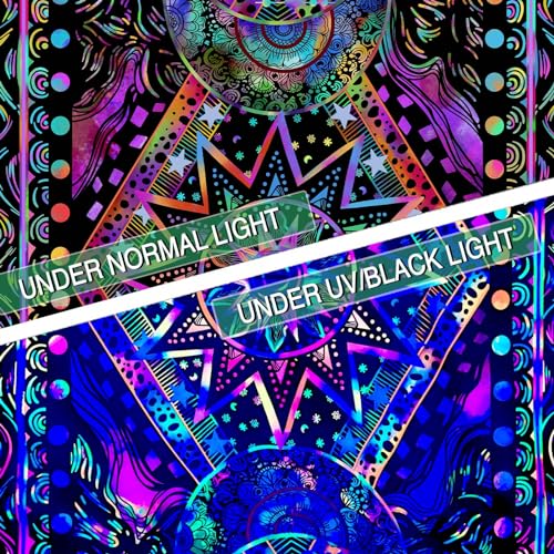 Blacklight Sun and Moon Tapestry - UV Reactive Glow Wall Hanging (40" x 30")
