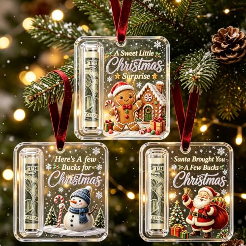 Christmas Money Gift Holder Ornaments - Set of 3 Acrylic Holiday Cash Displays