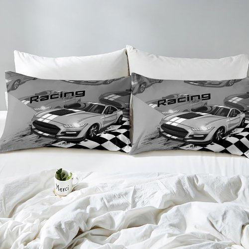 Erosebridal Racing Comforter Set Twin Size,Extreme Sports Race Car Bedding for Boys Kids,Race Sports Car Competition Cool Speed Bedding Comforter Sets,1 Duvet Insert 1 Pillowcase - 2 Pieces(Grey)