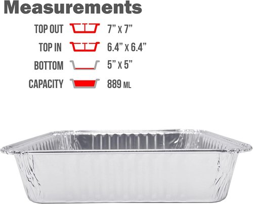 Fig & Leaf 7” x 7” Square Baking Cake Pans - 20 Pack Disposable Aluminum Foil Tins for Easy Roasting & Cooking