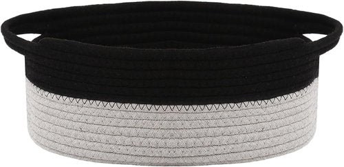 JMvicyroam Woven Basket - Small Rope Storage Bin with Handles | Stylish Organizer for Shelves & Closets - Black & Grey
