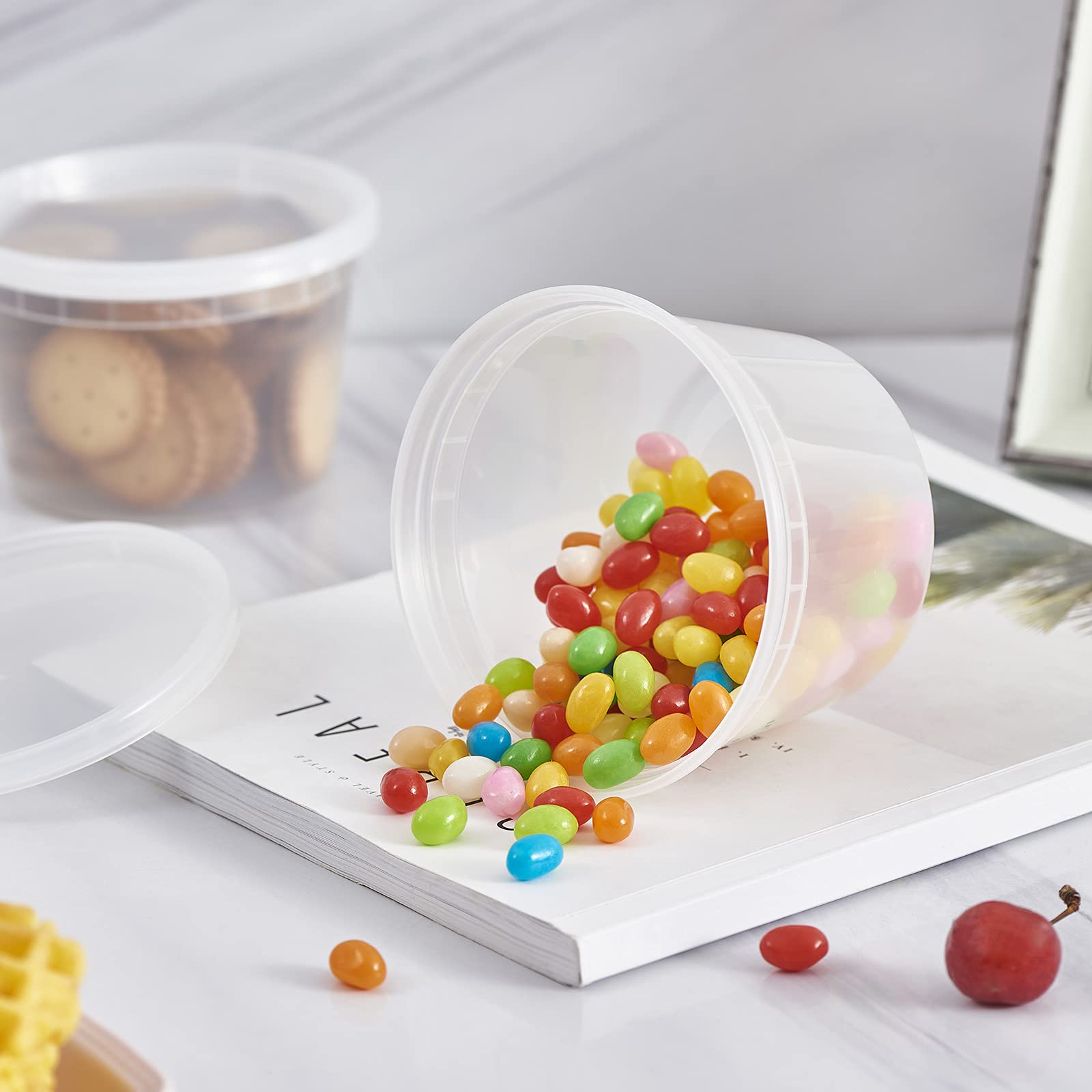 FULING [48pack 16oz Plastic Containers With Lids Deli Disposable Food Storage Takeout Containers Airtight BPA-Free Leakproof Round Bowls for Soup Salad Restaurant Supplies With Clear Lids