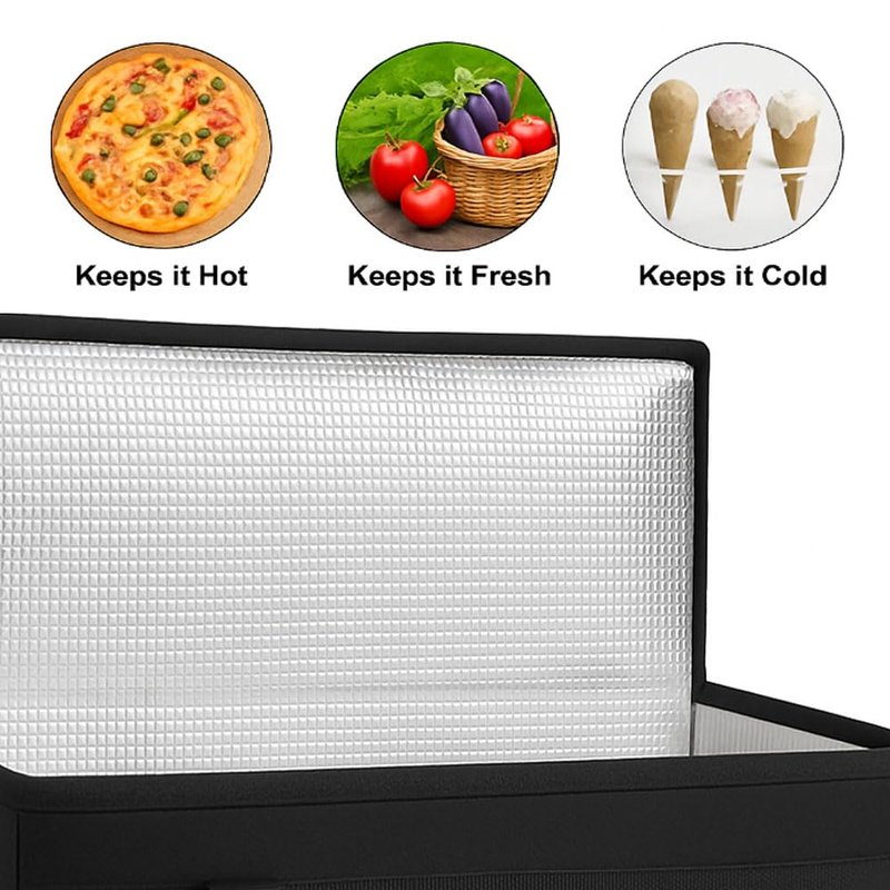 musbus 1Insulated Food Delivery Bag with Cup Holders/Drink Carriers Premium XXL, Great for Beverages, Grocery, Pizza, Commercial Quality Hot & Cold, Black (014)