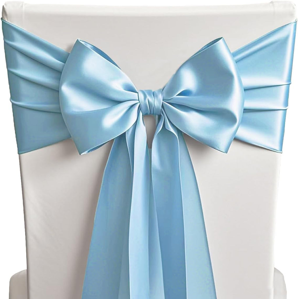 Regine Switzerland Baby Blue Satin Chair Sashes - 50 Elegant 7x108 Inch Bows for Weddings & Parties