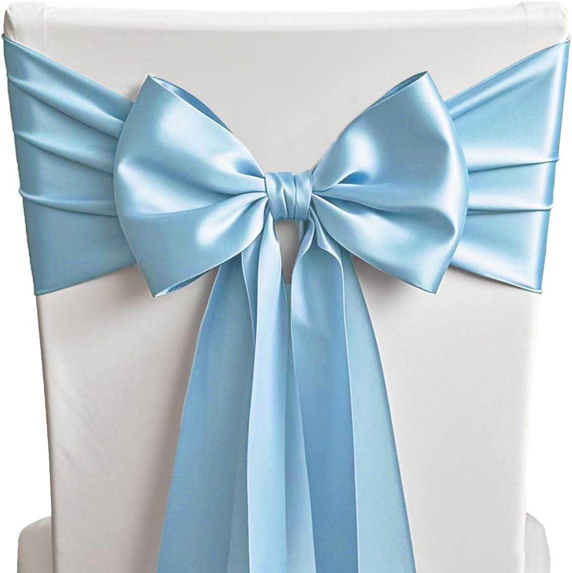 Regine Switzerland Baby Blue Satin Chair Sashes - 50 Elegant 7x108 Inch Bows for Weddings & Parties