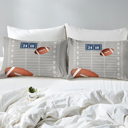 jejeloiu Football Sheet Set Queen Size Kids Rugby Sheets with Deep Pocket Fitted Sheet for Boys Girls Teens Football Bed Sheets Set Breathable Sports Theme Bedding Set Room Decor