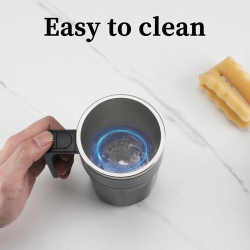 Mongdio Self Stirring Coffee Mug with Fahrenhite Temperature Display, Rechargeable Stirring Mug, Automatic Self Stirring Cup with Lid, For Coffee, Milk and Other Beverages, Black