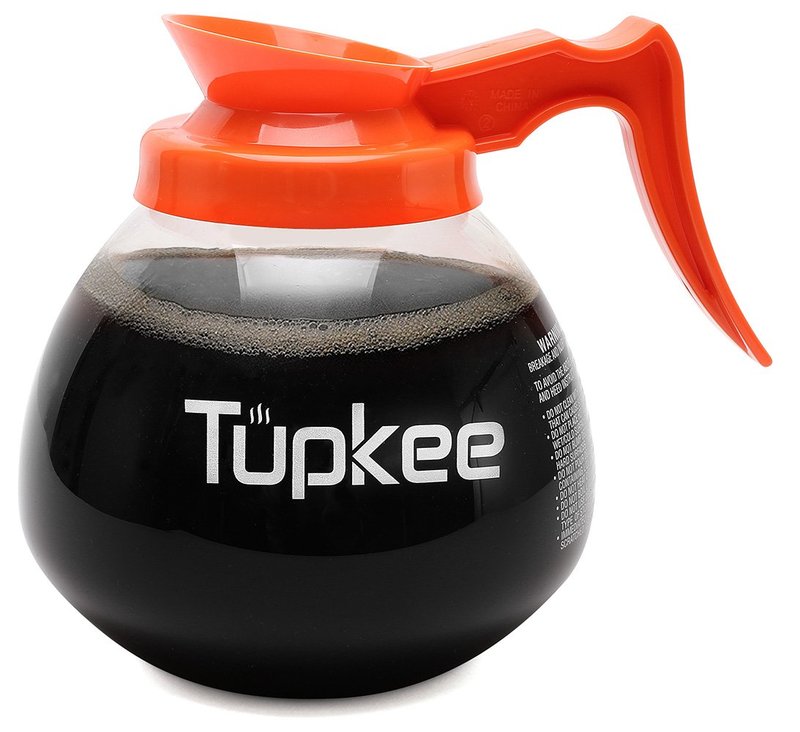 Commercial Coffee Pot Replacement Glass Coffee Pots Decanter Carafe -64 oz. 12-Cup, Set of 2 Orange Handle - Decaf