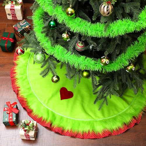 Soulchen 48 Inch Lime Green Christmas Tree Skirt Felt Tree Collar with Plush Trim