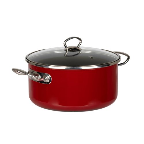 Vasconia Elegance 6-Quart Dutch Oven with Glass Lid Dishwasher, Grill & Oven Safe up to 480℉ (Enamel on Steel) Nonstick Interior, Stainless Handles, Great for Baking, Roasting & Stewing (Dark Red)