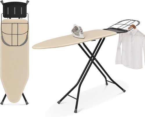 KINGBOARD Full-Size Ironing Board - Foldable Design with Adjustable Height & Heat-Resistant Cover | 15x48, Beige