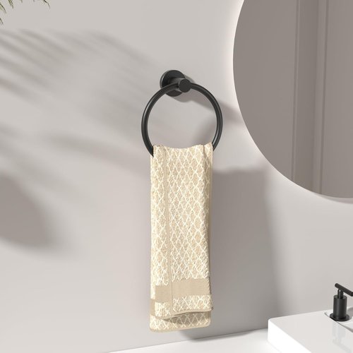 FORIOUS Towel Ring - Modern SUS304 Stainless Steel Hand Towel Holder | Matte Black, Wall Mounted for Bathroom & Kitchen