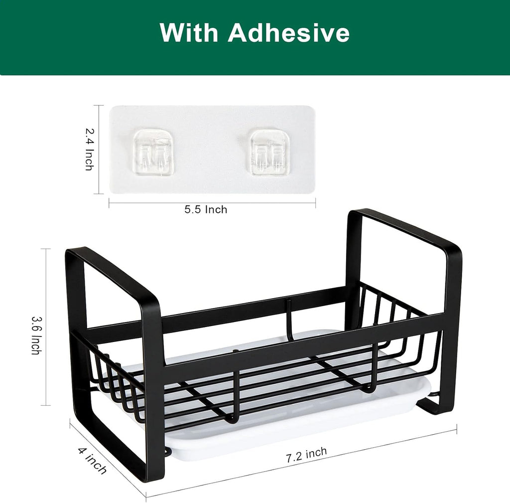 TEZZ Sponge Holder | Stainless Steel Kitchen Sink Caddy for Organizing Sponge, Brush & Soap Dish - Black