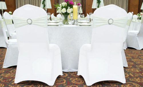 MDS Spandex Chair Sashes - Premium Stretch Covers with Buckle Slider | Universal Fit for Weddings & Events - Ivory (Pack of 25)