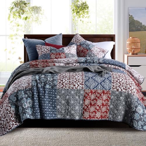 California King Quilt Set - 100% Cotton Reversible Comforter with Shams