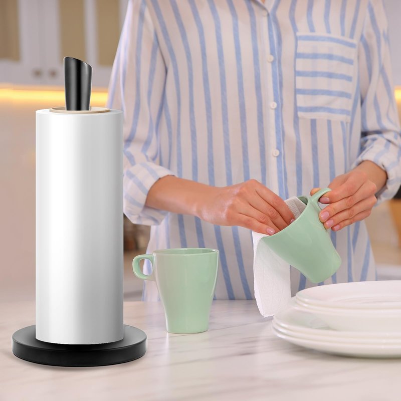 JOGREFUL Paper Towel Holder Stand, Stainless Steel Kitchen Paper Towel Countertop Stand with Streamline Body, Bathroom Organization for Family Standard Large Size Roll Paper, Black