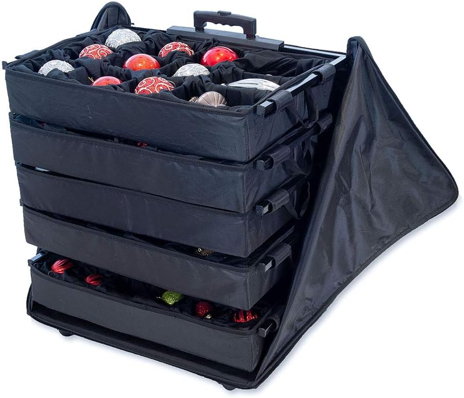 TreeKeeper Telescoping Ornament Storage Box - Adjustable Organizer for 120 Ornaments Up to 4 Inches | 5 Removable Trays