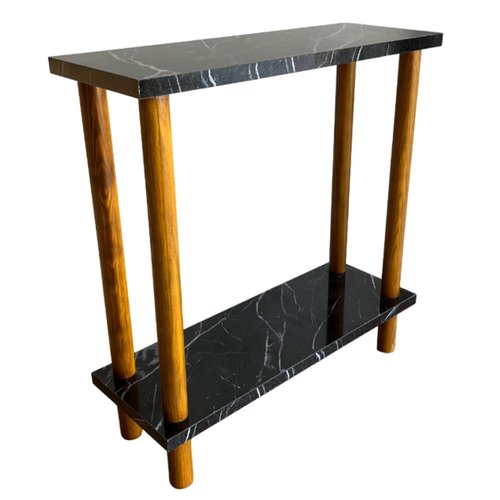 Narrow Small Places Faux Marble Top Modern Side Table for Couch Living Room, Slim Minimalist End Table 2 Tier with Open Shelf Nightstand for Bedrooms, Snack Tray, TV Manual (Black Marble, Narrow, 7")