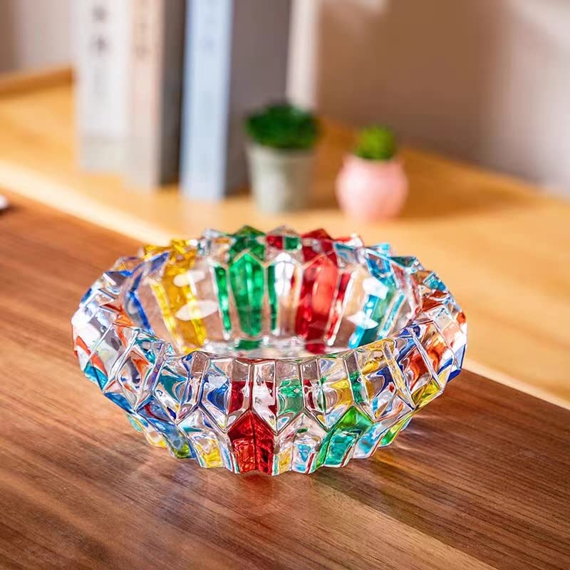 Colorful Crystal Glass Ashtray - 5.5-inch Heavy Desktop Ash Tray Holder