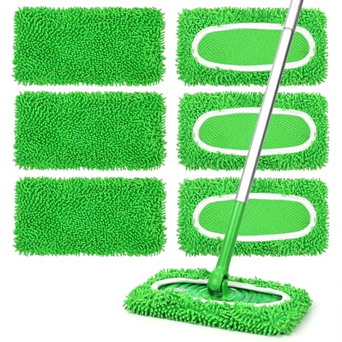 Reusable Microfiber Mop Pads - 6 Pack Wet & Dry Refills for 10-12 Inch Mops