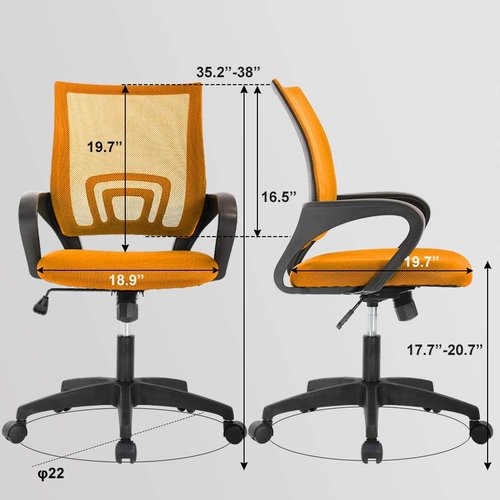 BestOffice Ergonomic Office Chair - Mid-Back Swivel Design with Breathable Backrest & Lumbar Support - Adjustable Height, Sponge Seat, Rolling Wheels - Orange - Pack of 2