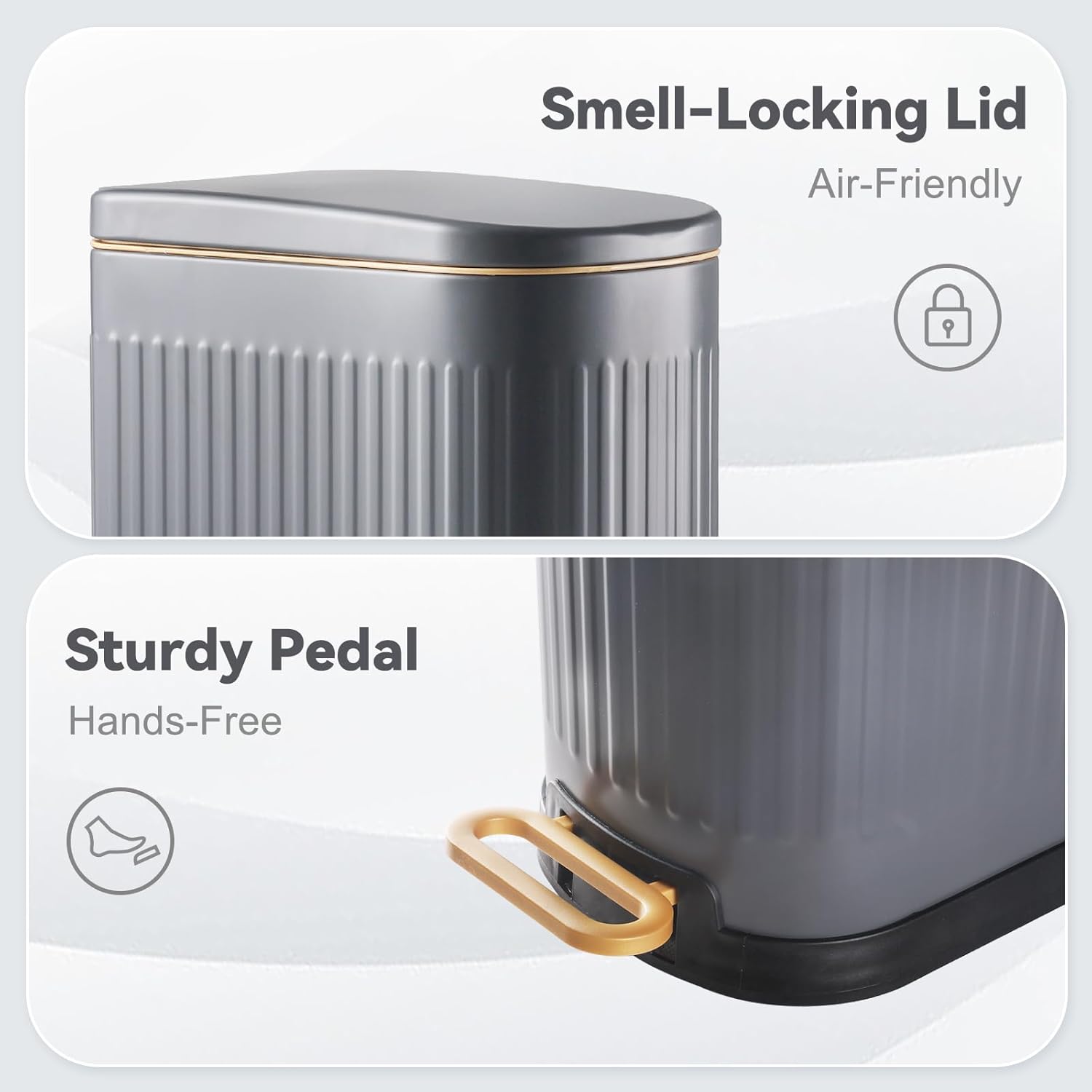 SYNCVIBE Slim Bathroom Trash Can - Soft Close Lid Stainless Steel Step Bin | 3.5 Gallons, Matt Grey