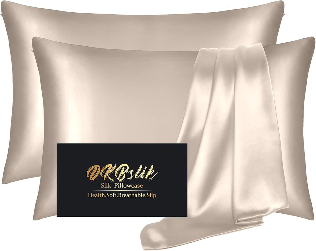 Mulberry Silk Pillowcase Set by Skiennix - Anti-Acne & Hair Care | King Size, Champagne, 2 Pack