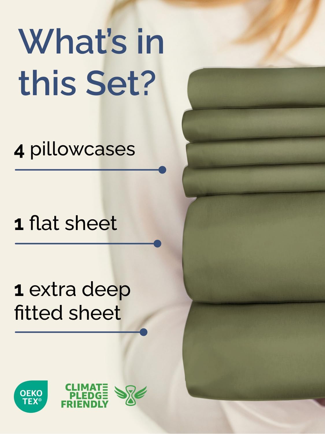 Skiennix Extra Deep Queen Sheet Set | 6-Piece Breathable Cooling Bedding - Soft, Wrinkle-Free Sage Green