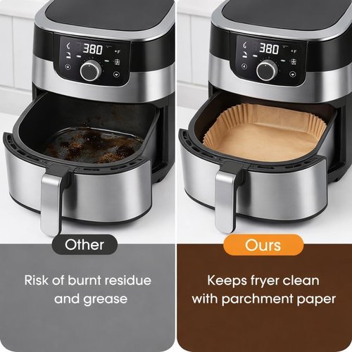 Disposable Air Fryer Parchment Liners - 50 Count Nonstick Inserts to Prevent Sticking & Grease