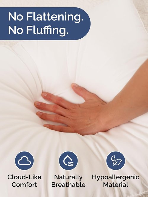 100% Cotton Bed Pillows - Soft Down Alternative for Back & Stomach Sleepers | Queen Size Set of 2, 20" x 36" (White)