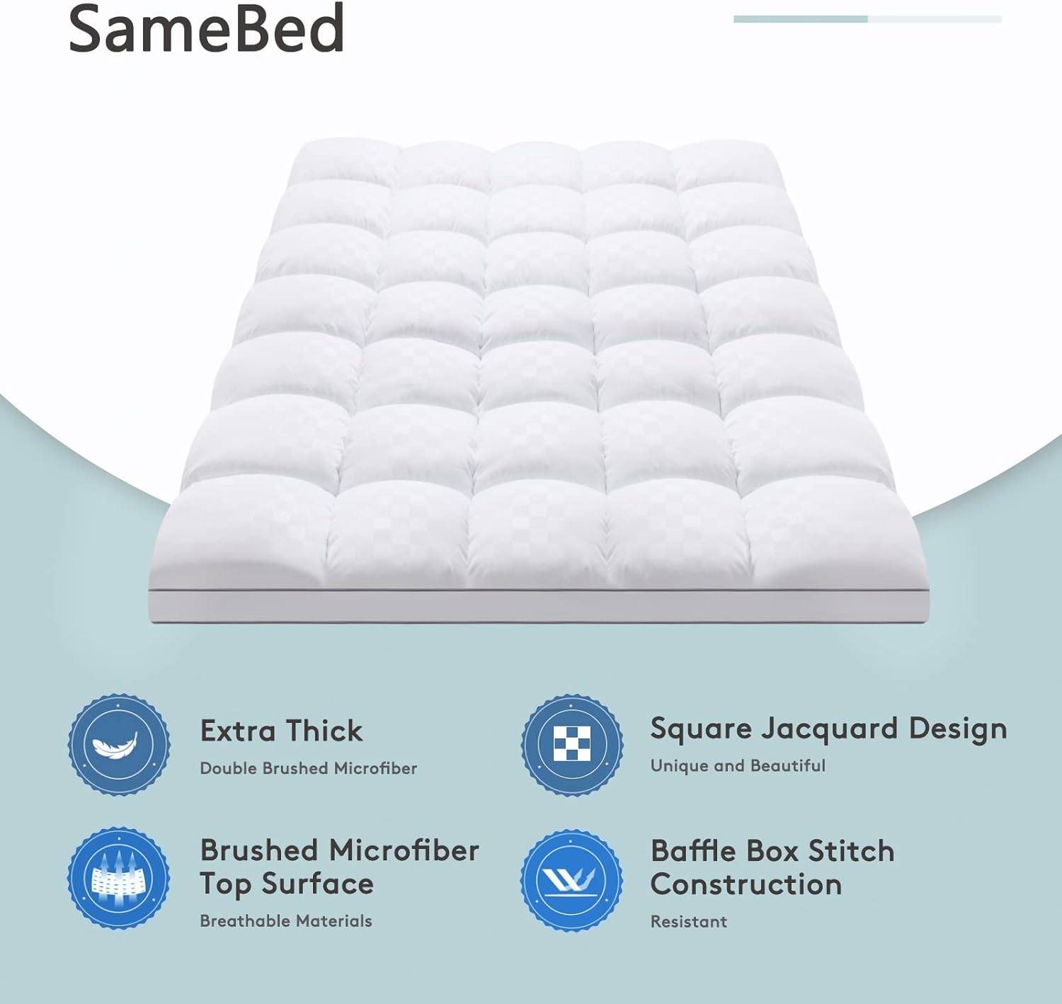 SameBed Mattress Topper - Extra Thick Queen Size Cooling Pad for Back Pain Relief | Deep Pocket Design