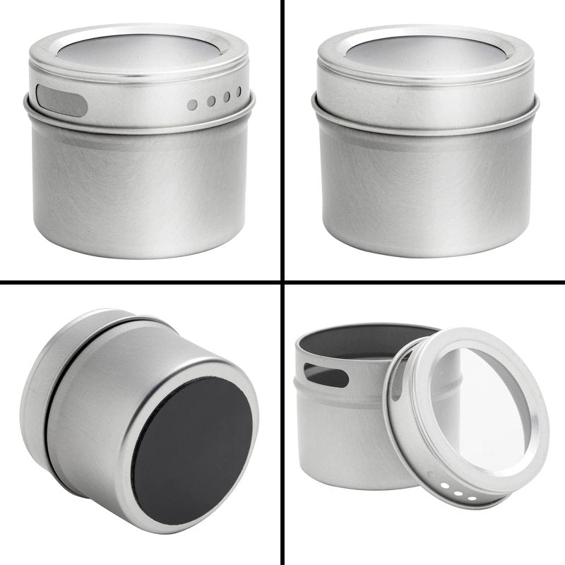 Talented Kitchen Magnetic Spice Jars for Refrigerator - 3 oz, Stainless Steel, Set of 12 - Spice Containers with Labels - Magnetic Travel Containers & Camper Must-Haves