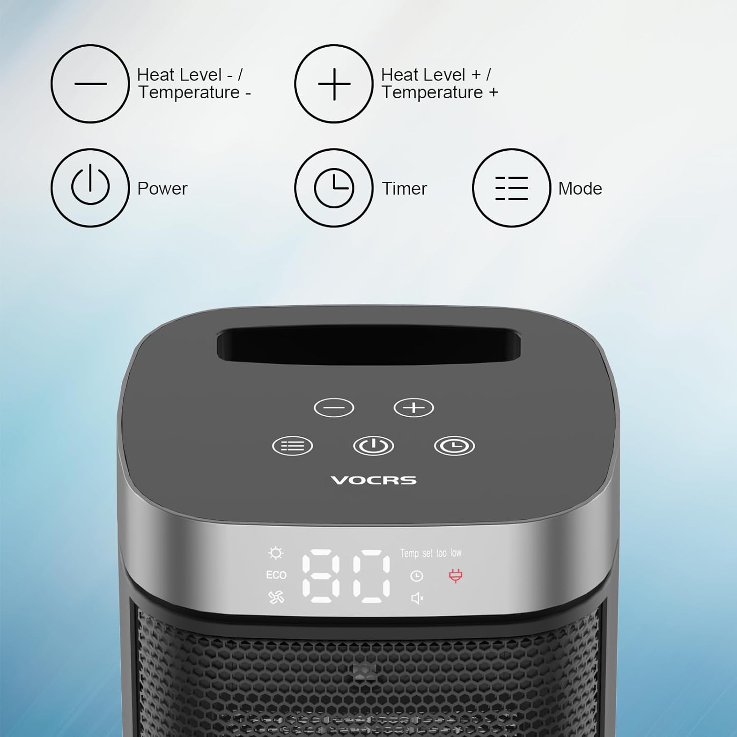 VOCRS 1500W PTC Electric Space Heater - Portable Indoor Heater with Thermostat, Remote, 12H Timer, Eco Mode