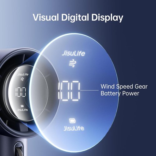 JISULIFE Portable Handheld Fan - Adjustable Speed Turbo Design | 3600mAh Rechargeable Battery - Blue