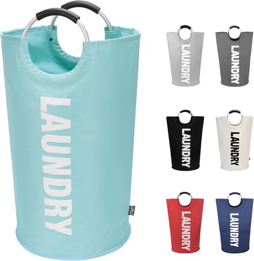 DOKEHOM Large 95L Laundry Basket - Collapsible & Freestanding Clothes Hamper | Light Blue