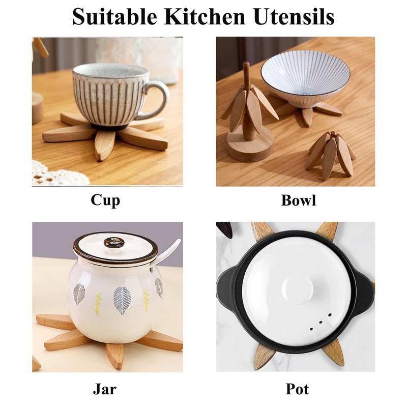 Wooden Trivets for Hot Dishes，Tree Shape Trivet Set，Beech Wood Tree Shape Trivets for Hot Pots and Pans (4 Layers+1 Stand)