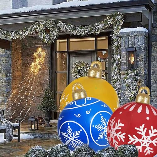 3 Pcs 24 Inch Christmas Giant Inflatable Ornaments Balls Outdoor, PVC