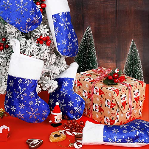 CCINEE Blue & Silver Snowflake Christmas Stockings 12pcs 9" Velvet Cuff 8.26 x 21cm — Holiday Gift Ribbon