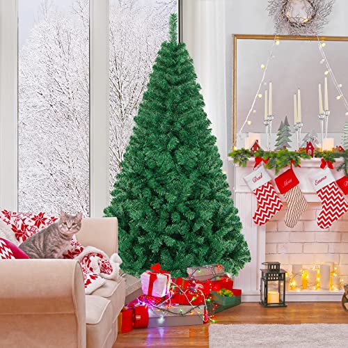 6ft HappyGrill Artificial Christmas Tree Unlit Green with Metal Stand (6ft)