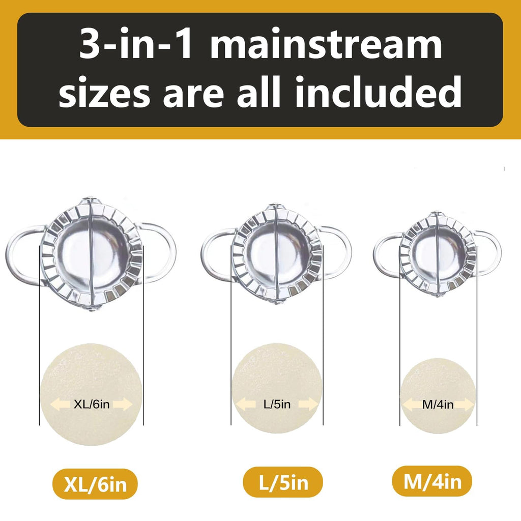 YMOXYI 3-in-1 Dumpling Press, Pierogi Maker, and Empanada Maker Press, 304 Stainless Steel with 3 Sizes (4”, 5”, 6”) for Homemade Dumplings, Pastries and Empanada Mold Manual Pasta Makers