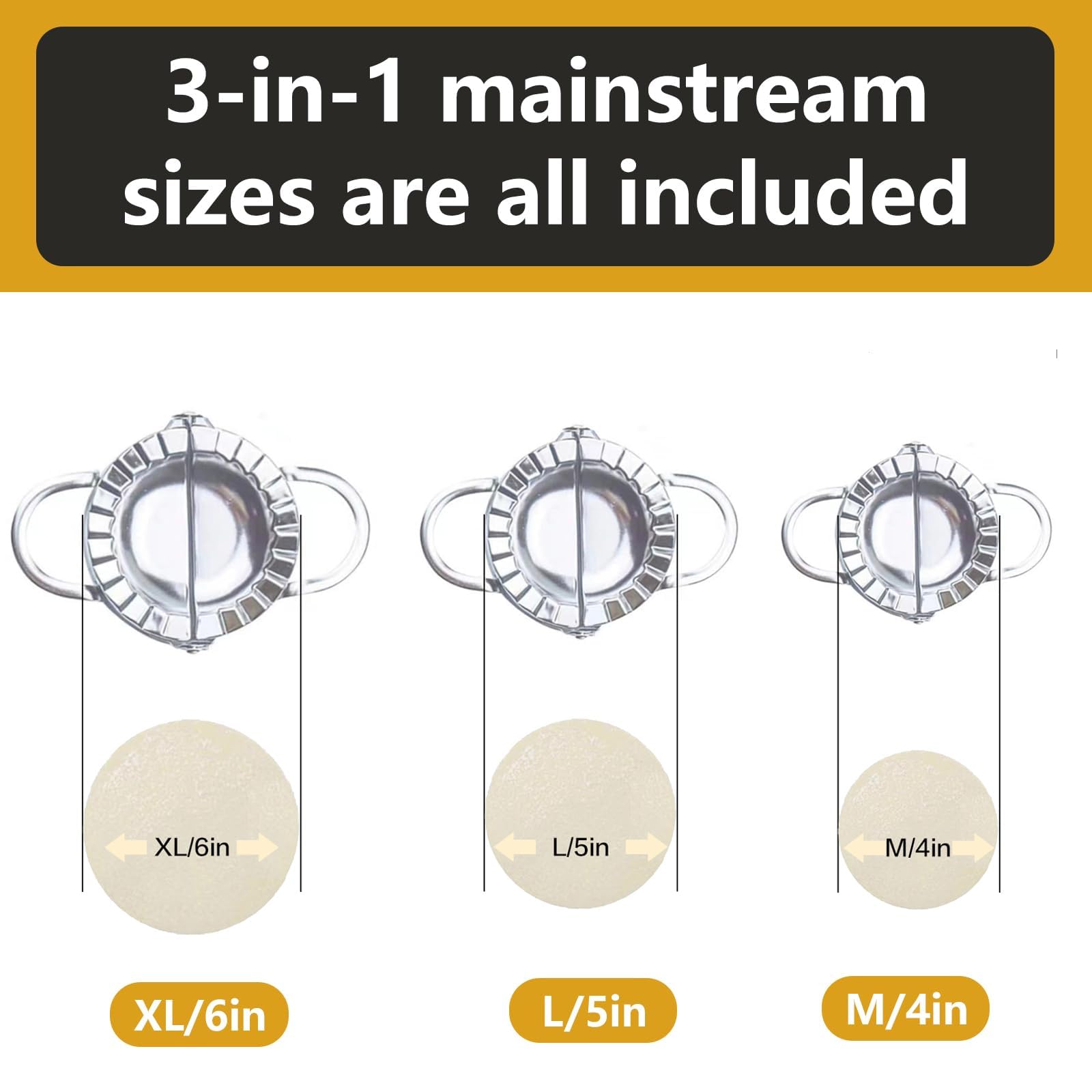 YMOXYI 3-in-1 Dumpling Press, Pierogi Maker, and Empanada Maker Press, 304 Stainless Steel with 3 Sizes (4”, 5”, 6”) for Homemade Dumplings, Pastries and Empanada Mold Manual Pasta Makers